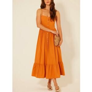 Bila 77 Cottage Basque Button Front Midi Dress Rust Prairie Boho Size XS NWT